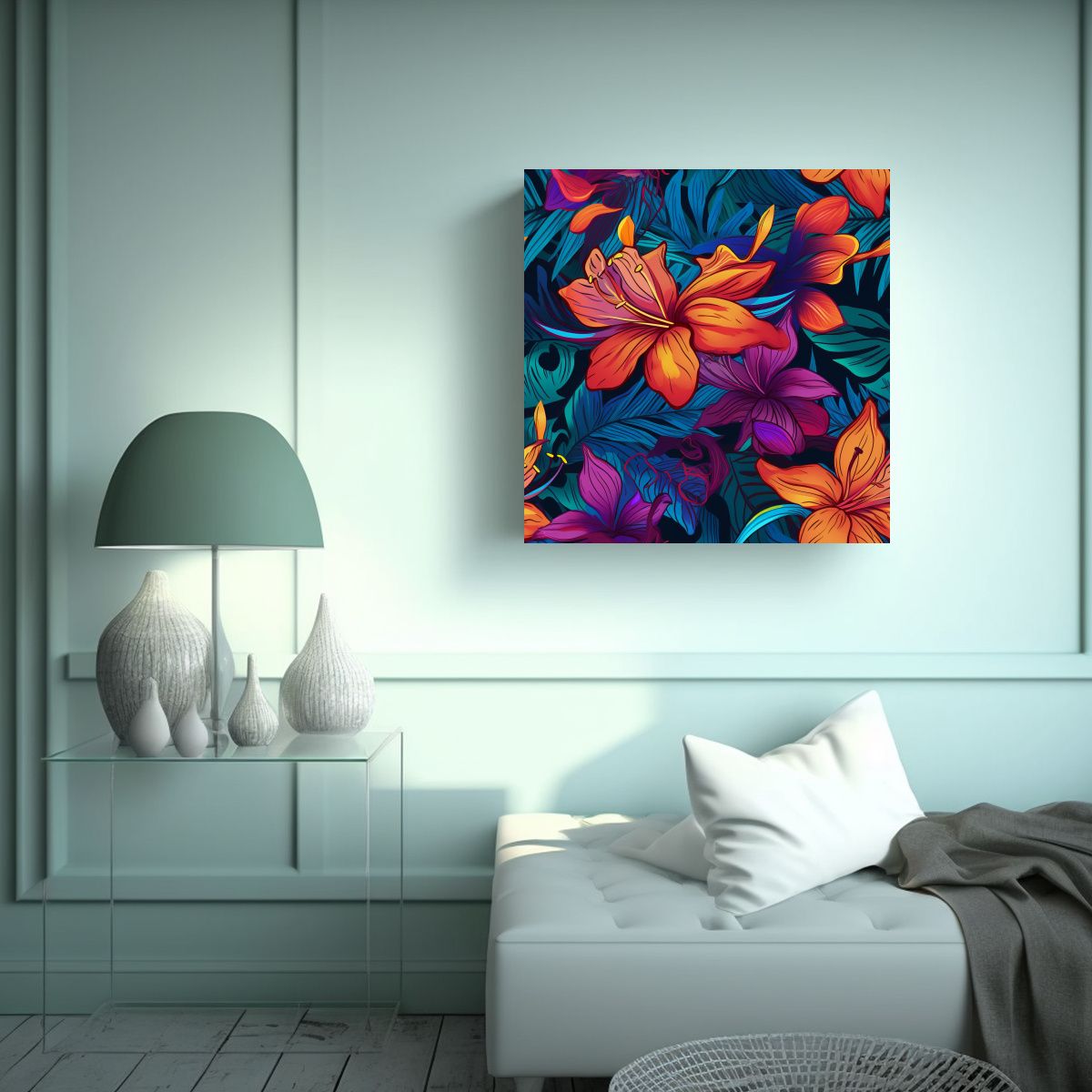 GENERICO - Cuadro Decorativo Exótico De Flores Hawaianas 80x80 Cm