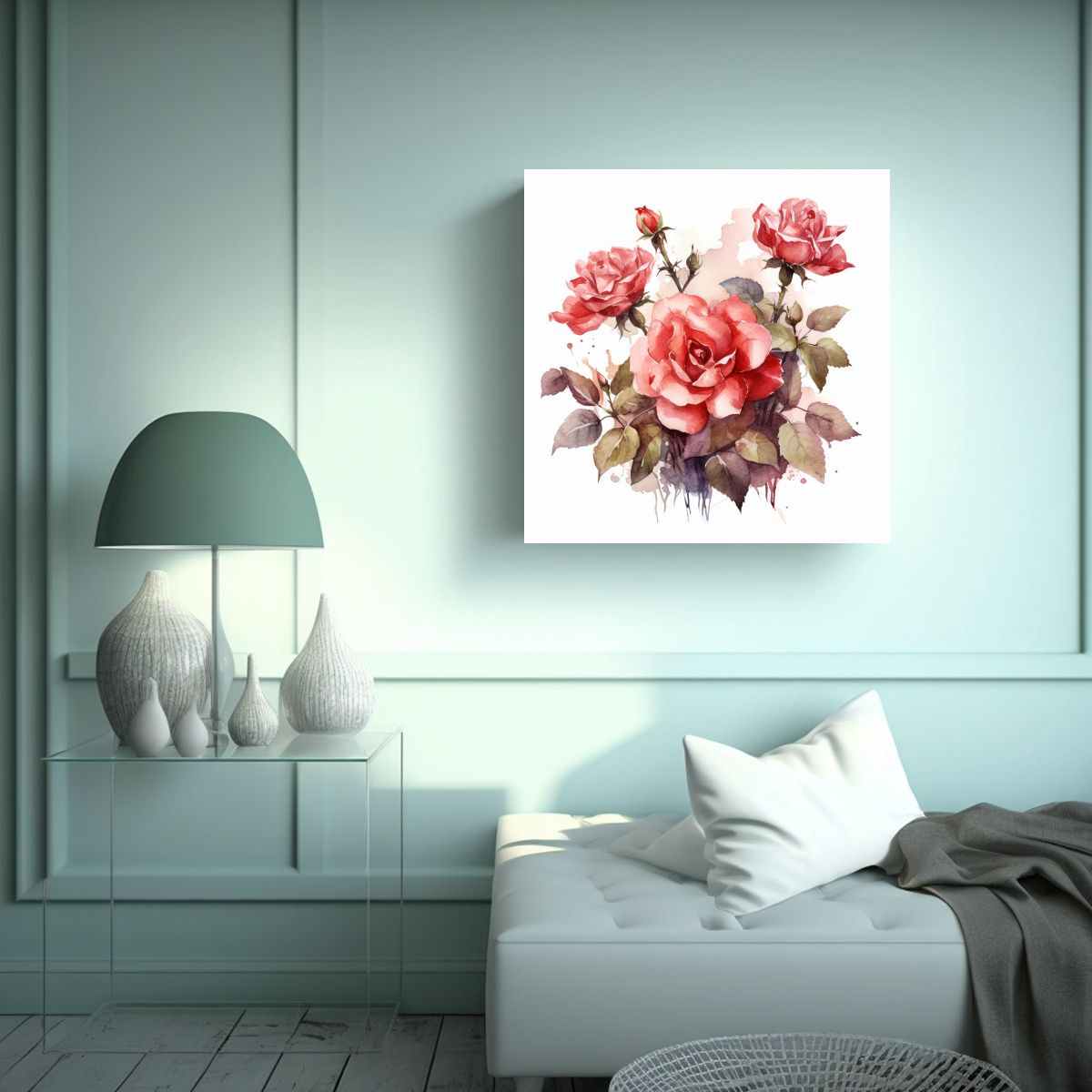 GENERICO - Diseño Full Color De Rosa En Estilo Acuarela 70x70 Cm