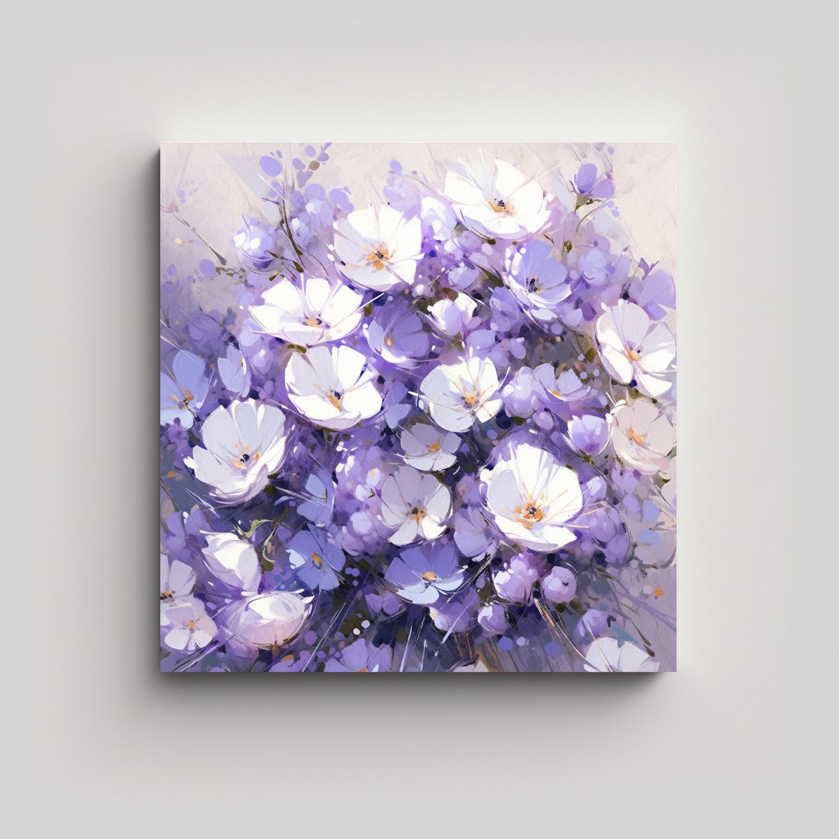 GENERICO - Pintura Juvenil De Flores En Morado Y Blanco En 90x90 Cm