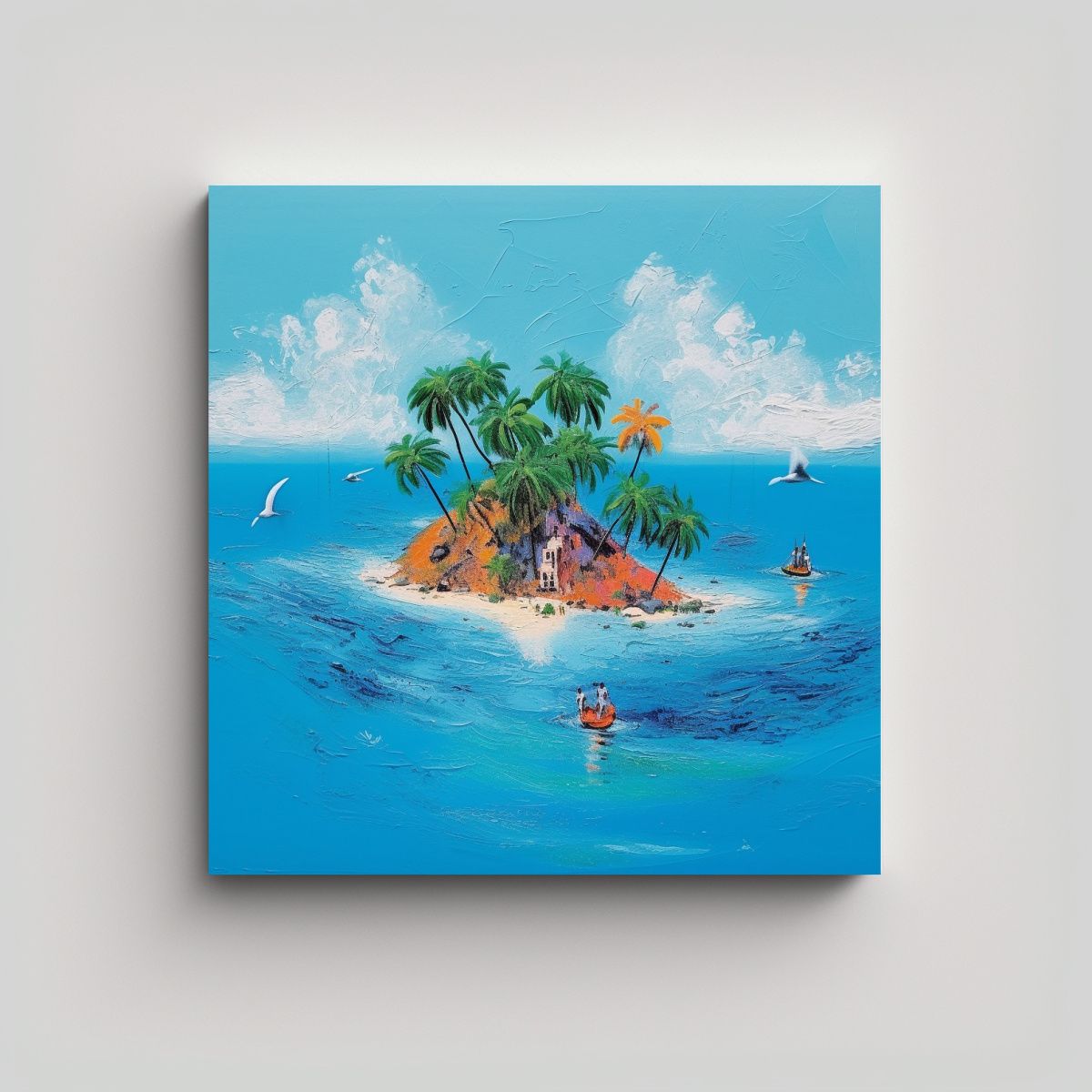 GENERICO - Pintura Lienzo Estilo Isla Tropical Fase Azul 80x80 Cm