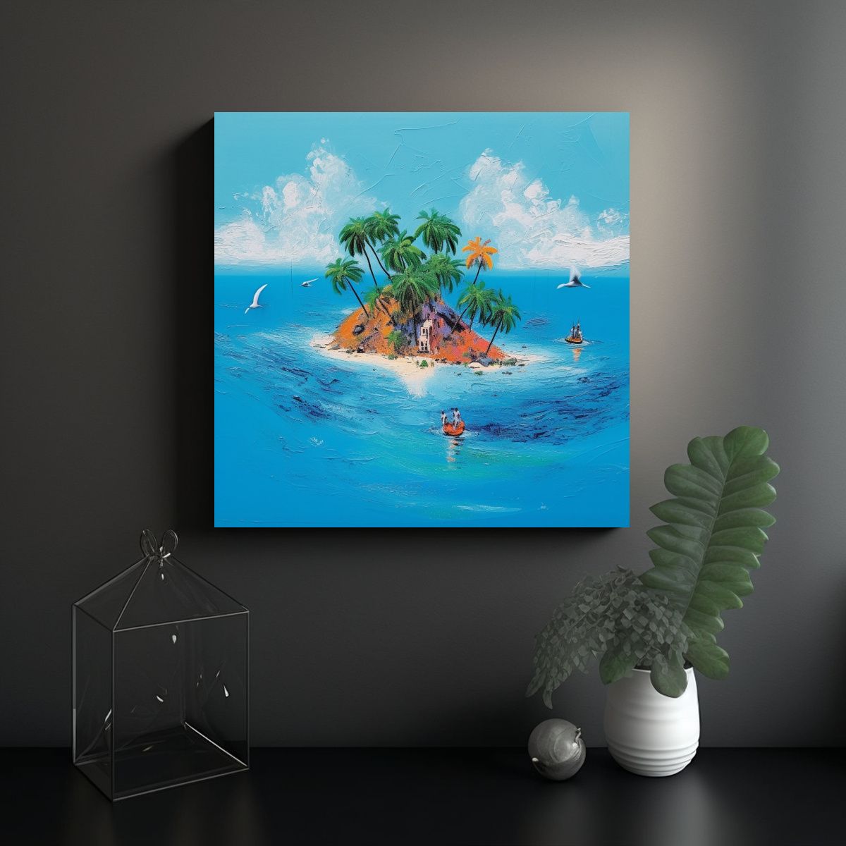 GENERICO - Pintura Lienzo Estilo Isla Tropical Fase Azul 80x80 Cm