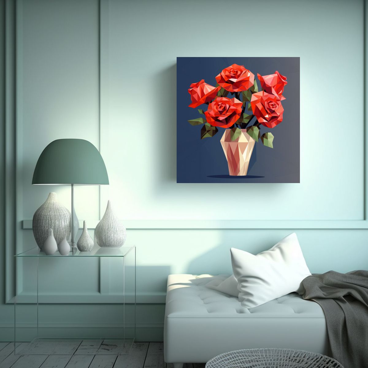 GENERICO - Cuadro Decorativo Época Rosas Rojas En Jarrón 70x70 Cm