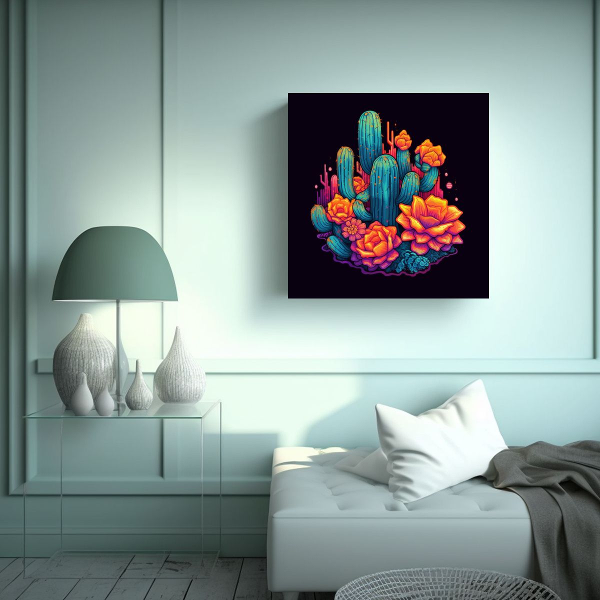 GENERICO - Minimalista Acuarela Canva Con Logo Cactus 70x70 Cm
