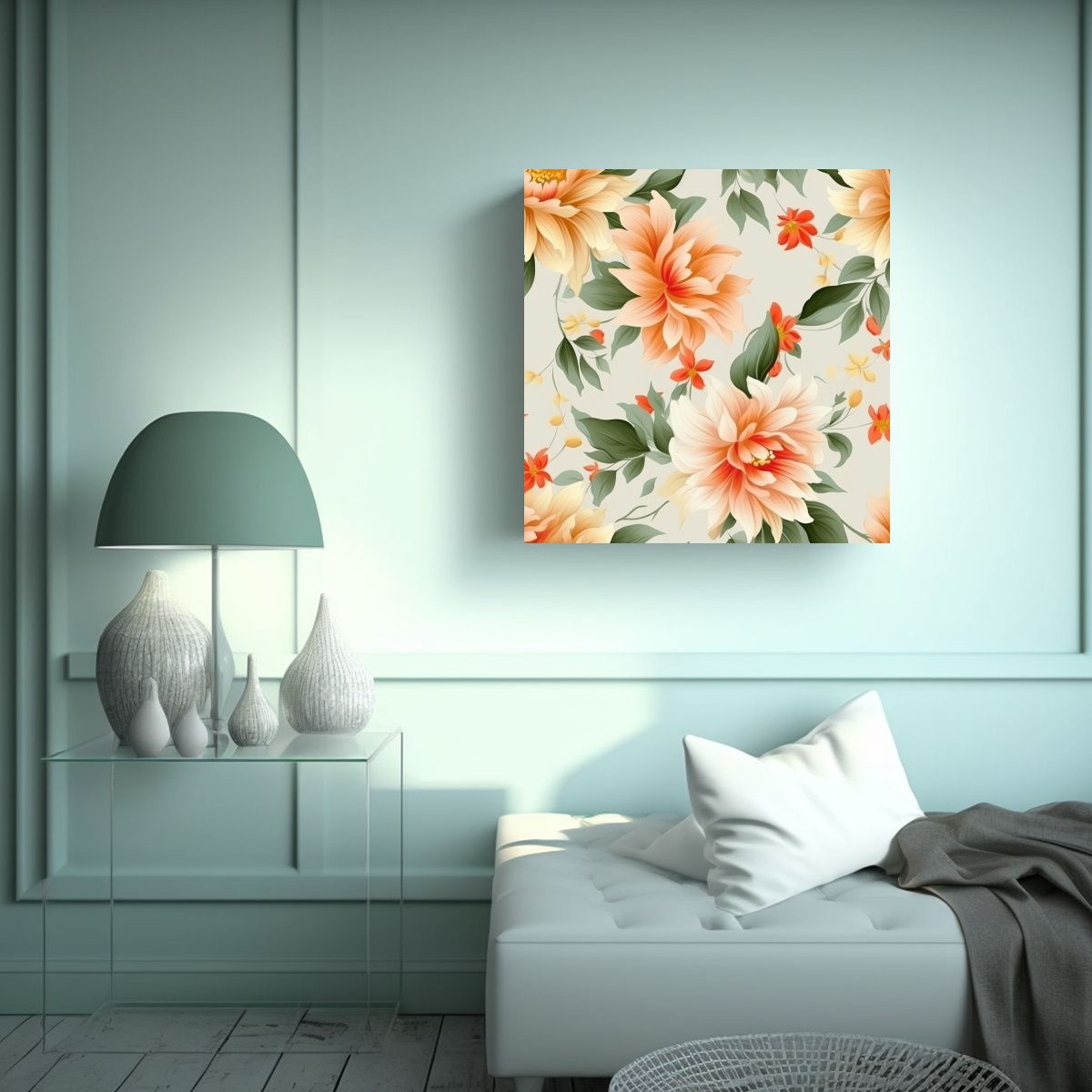 GENERICO - Lienzo Vintage Con Patrón Enigmático De Flores 70x70 Cm.