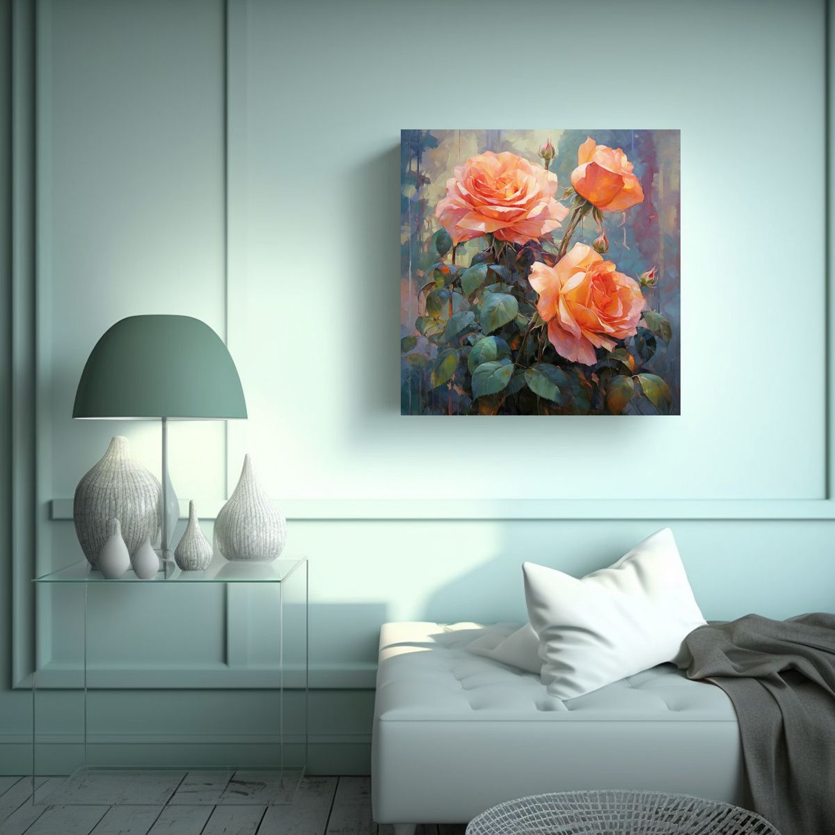 GENERICO - Cuadro Contemporáneo De Rosas Movimiento 70x70 Cm.