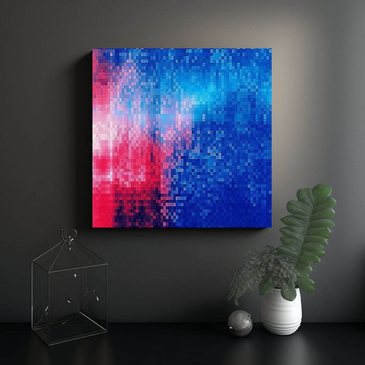 GENERICO - Cuadro Tela Azul Estilo Puntillista Con 80x80 Cm
