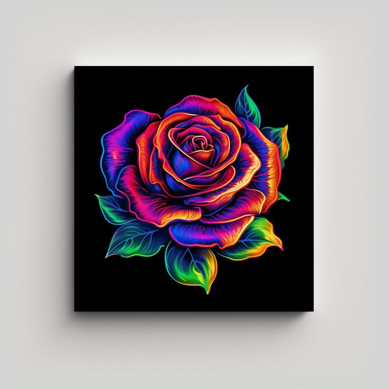 GENERICO - Cuadro Psychedelic Neon Rose Vitalidad Y Color 80x80 Cm