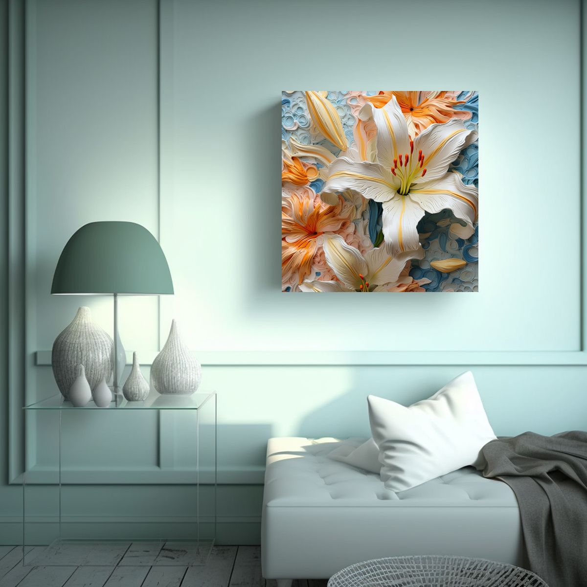 GENERICO - Arte Pared 3D Colorido Lirio Pigmento Lienzo Luz 80x80 Cm.