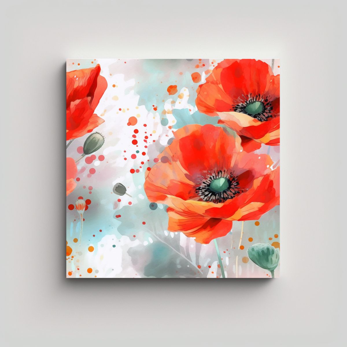 GENERICO - Cuadro Decorativo Canva De Poppy En Acuarela Y 80x80 Cm