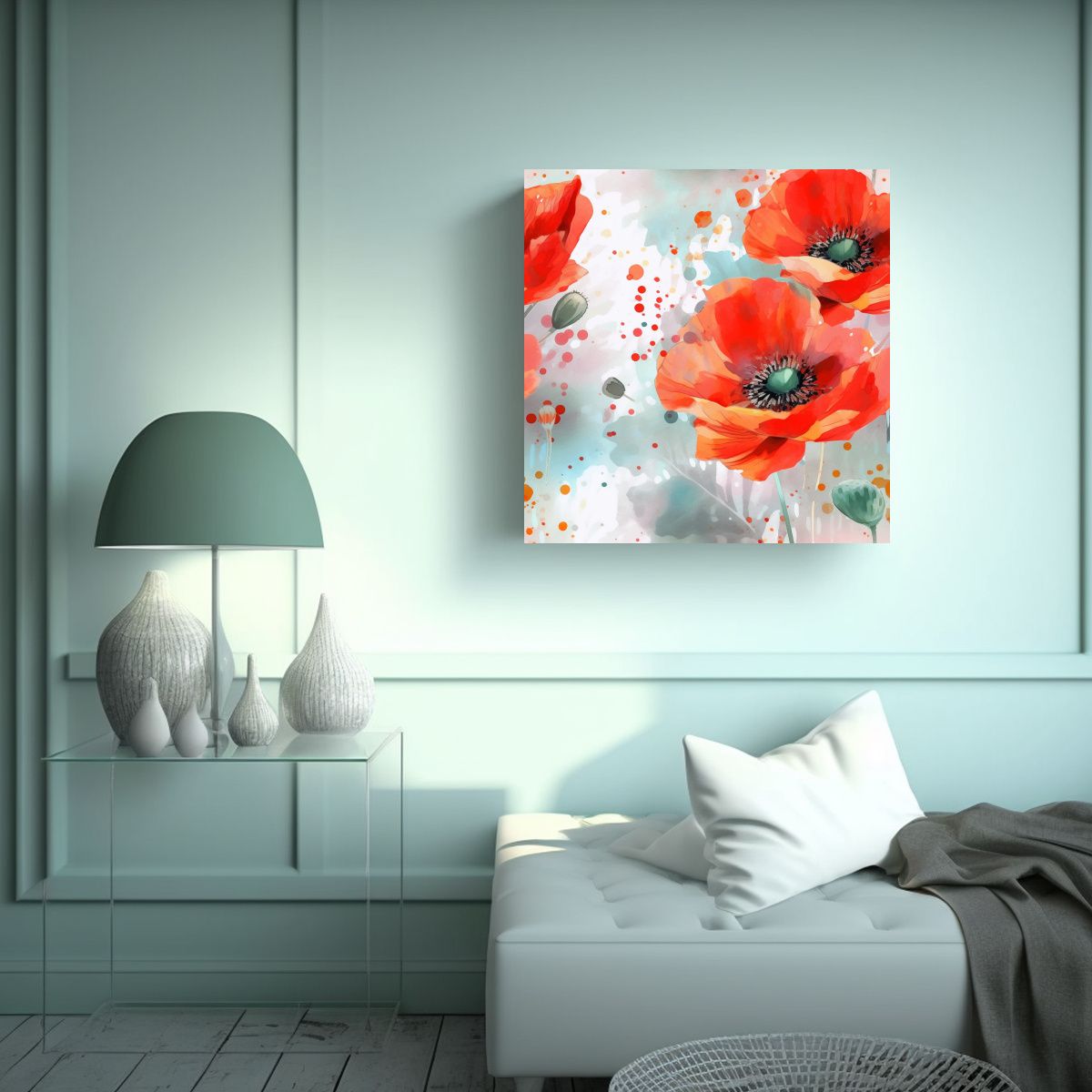 GENERICO - Cuadro Decorativo Canva De Poppy En Acuarela Y 80x80 Cm