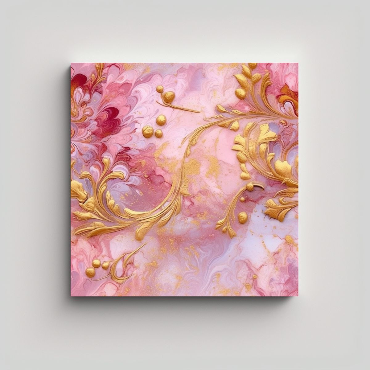 GENERICO - Pintura Rosa Y Dorada En Azulejo Estilo Arte 90x90 Cm