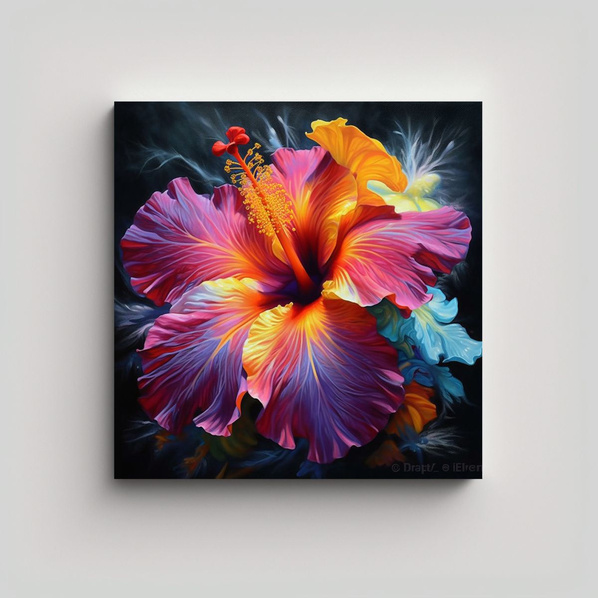 GENERICO - Hermoso Lienzo De Colores Vibrantes Con Hibiscus 90x90 Cm.
