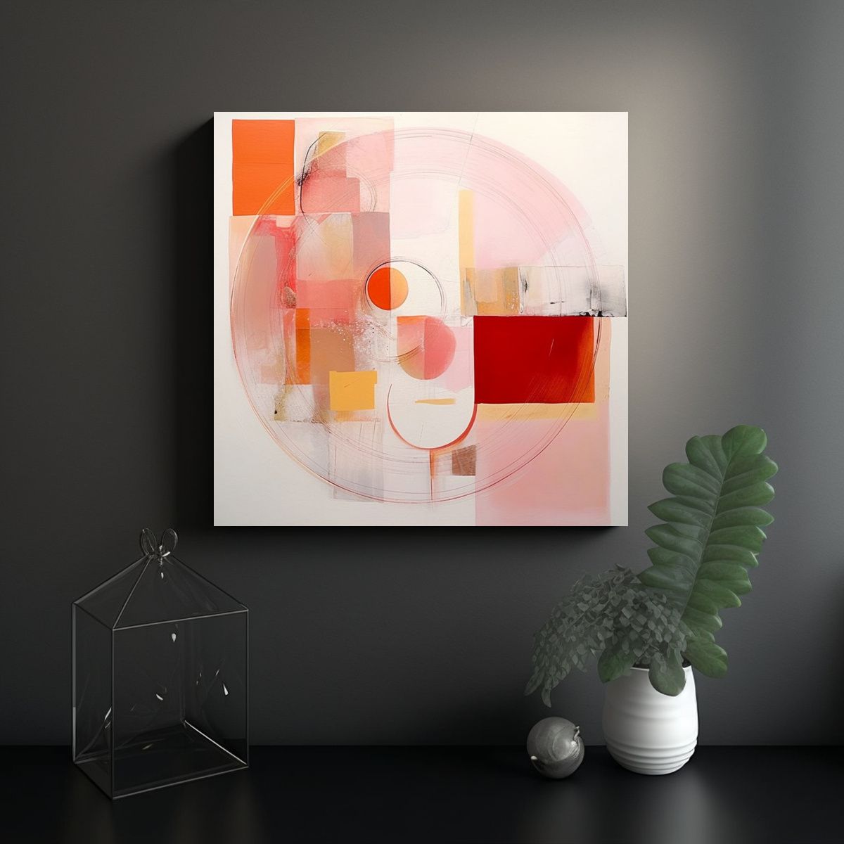 GENERICO - Cuadro Moderno Clásico Forma Circular Rosa Con 80x80 Cm