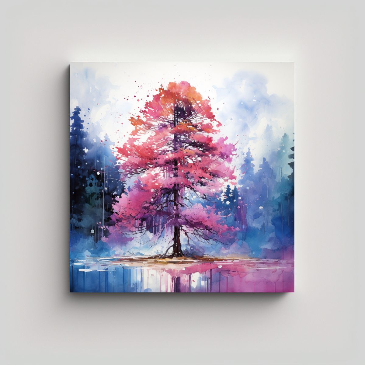 GENERICO - Pintura Abstracta De árbol De Secuoya Rosa Y 70x70 Cm.