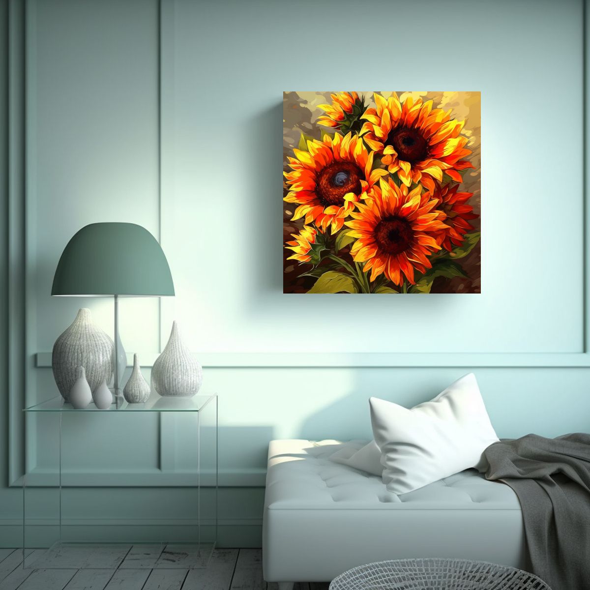 GENERICO - Ilustración De Girasoles Coloridos Para 80x80 Cm