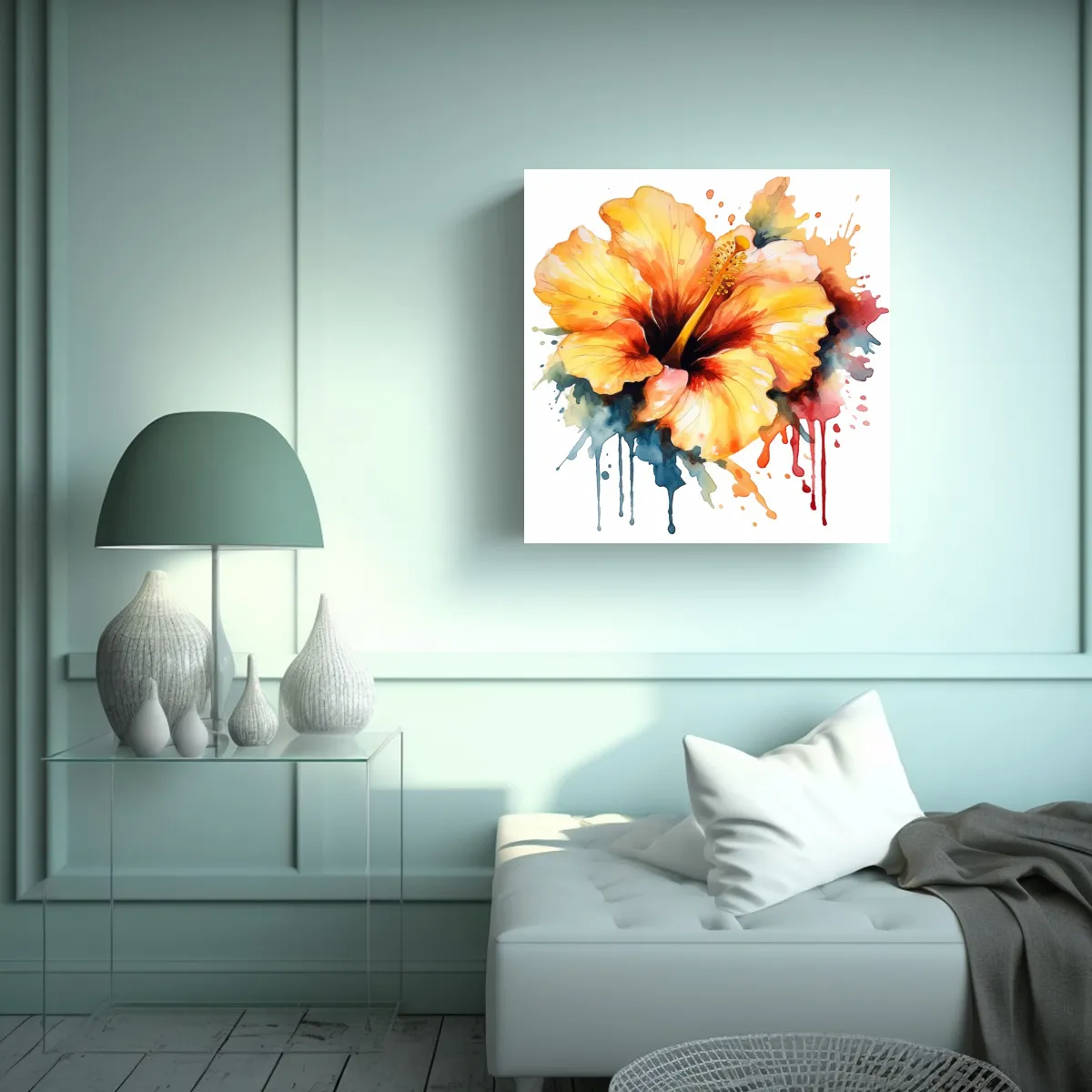 GENERICO - Cuadro De Arte Decorativo Hibiscus Amarillo 70x70 Cm