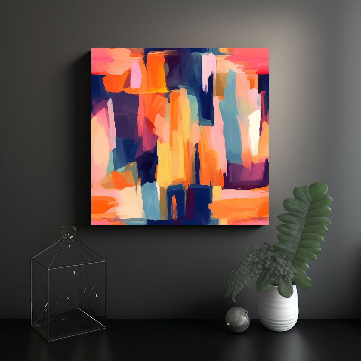 GENERICO - Cuadro Decorativo Abstracto En Tonos Naturales 90x90 Cm