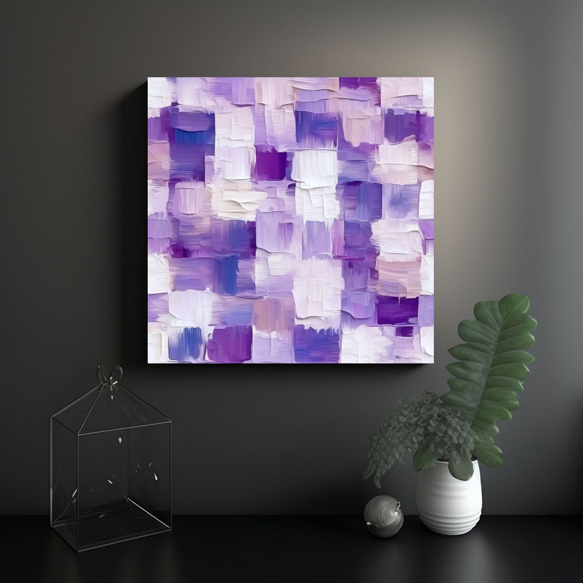 GENERICO - Pintura Al óleo Con Patrón De Cuadros Blanco Y 80x80 Cm