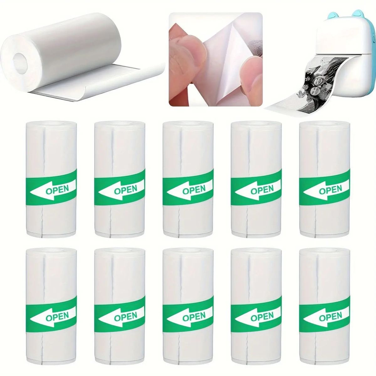 ATURE - 20 Rollos Papel Adhesivo Térmico Para Mini Impresora 57mm