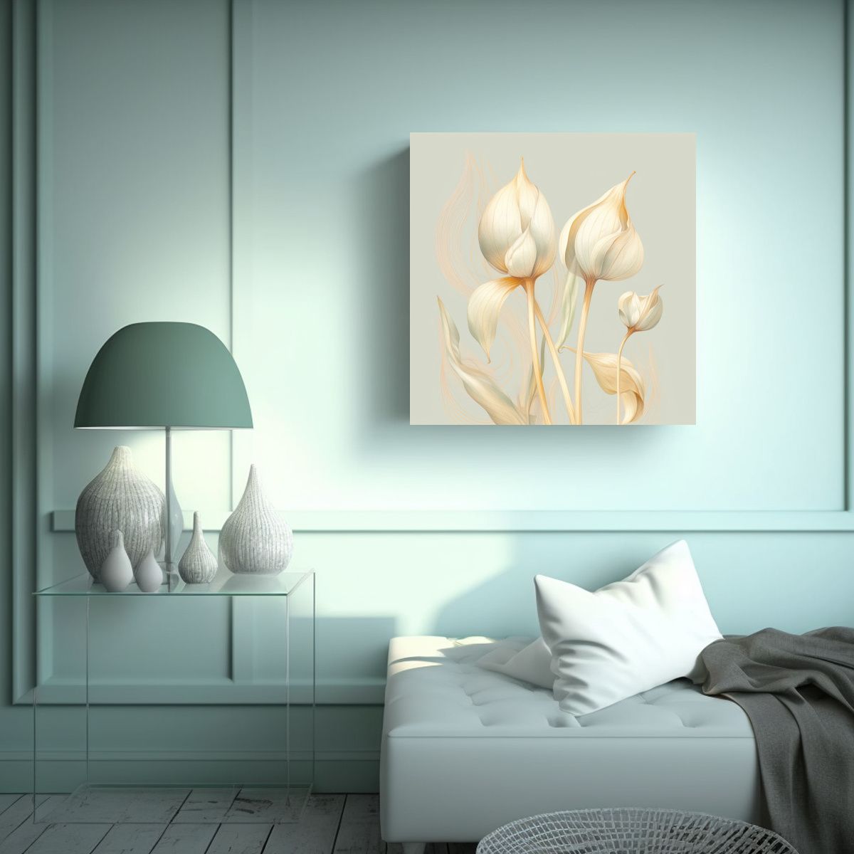 GENERICO - Ilustración Abstracta Con Hojas De Ajo Seco 80x80 Cm