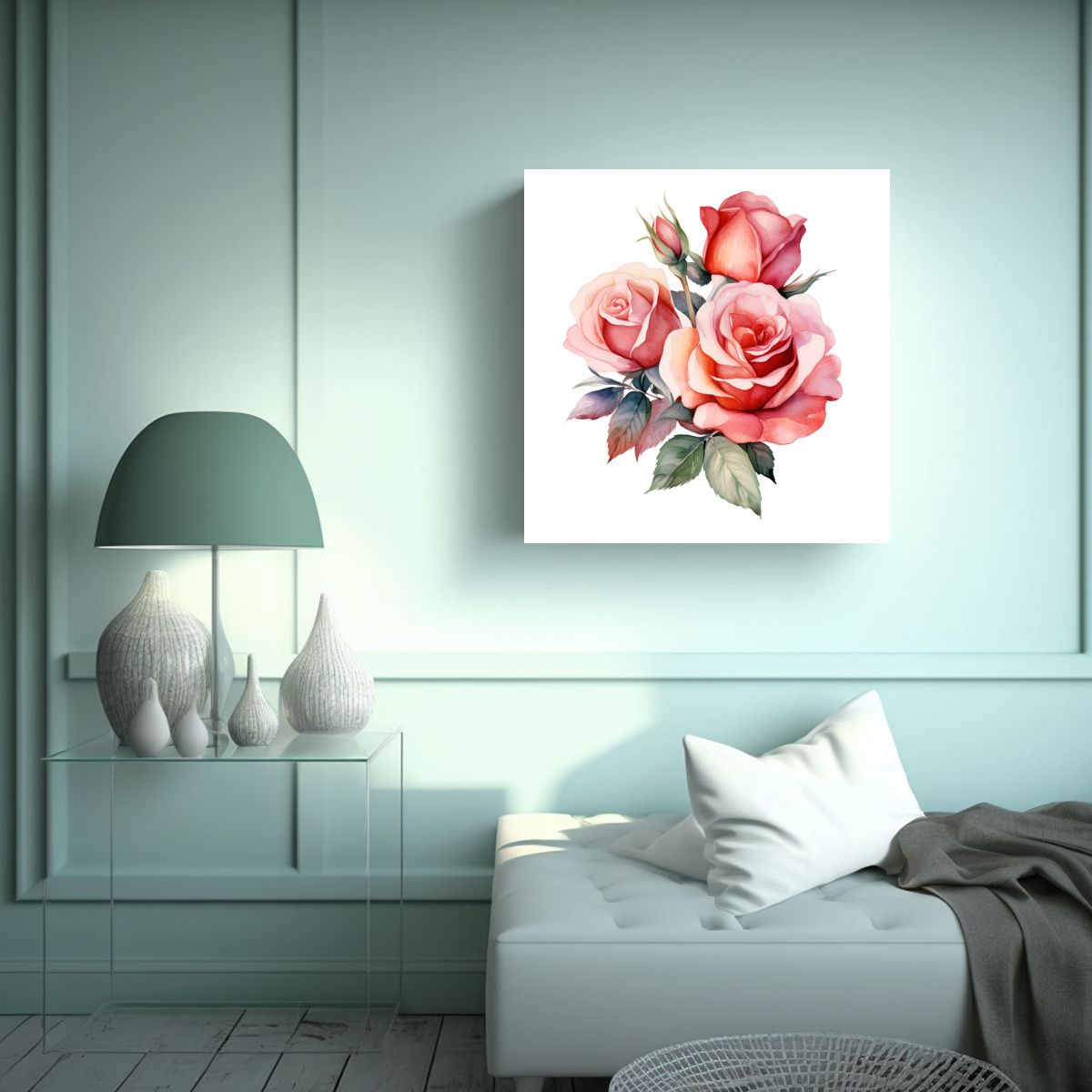 GENERICO - Clipart De Rosas Hermosas En Acuarela Arte De 70x70 Cm