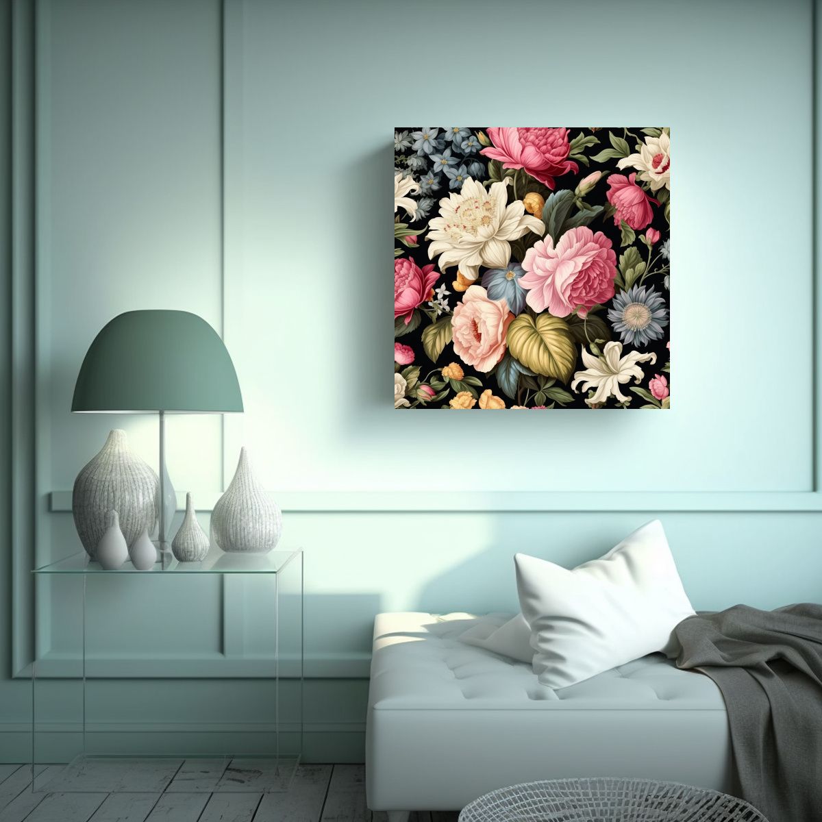 GENERICO - Cuadro Decorativo De Cocina Con Patrón Floral 80x80 Cm