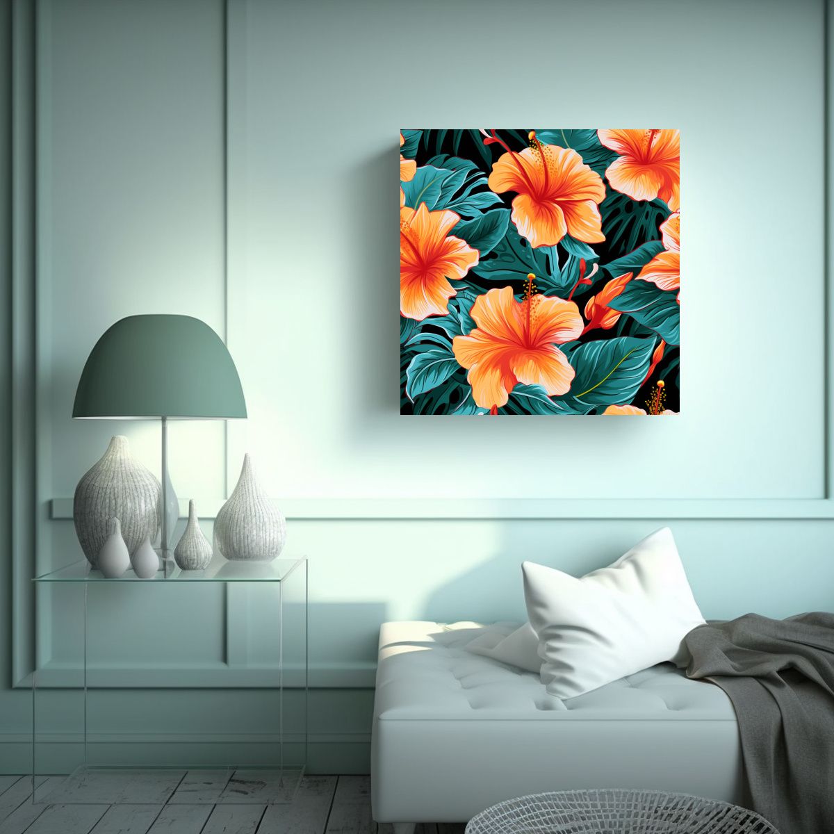 GENERICO - Arte Retro Simple Flores De Hibisco Para 80x80 Cm