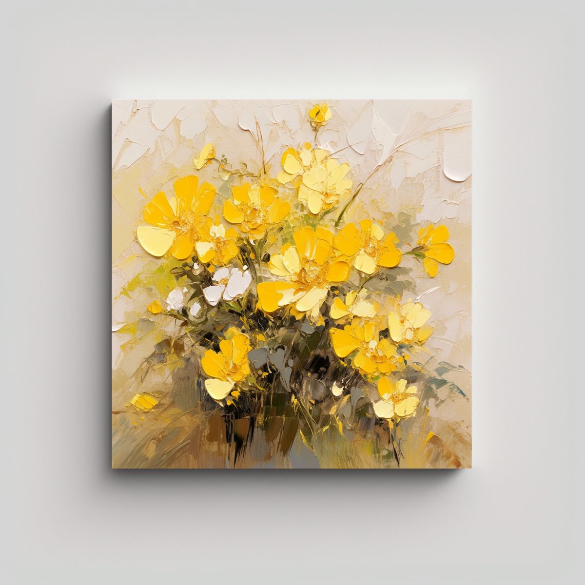 GENERICO - Cuadro Abstracto Para Sala Con Flores Amarillas 70x70 Cm