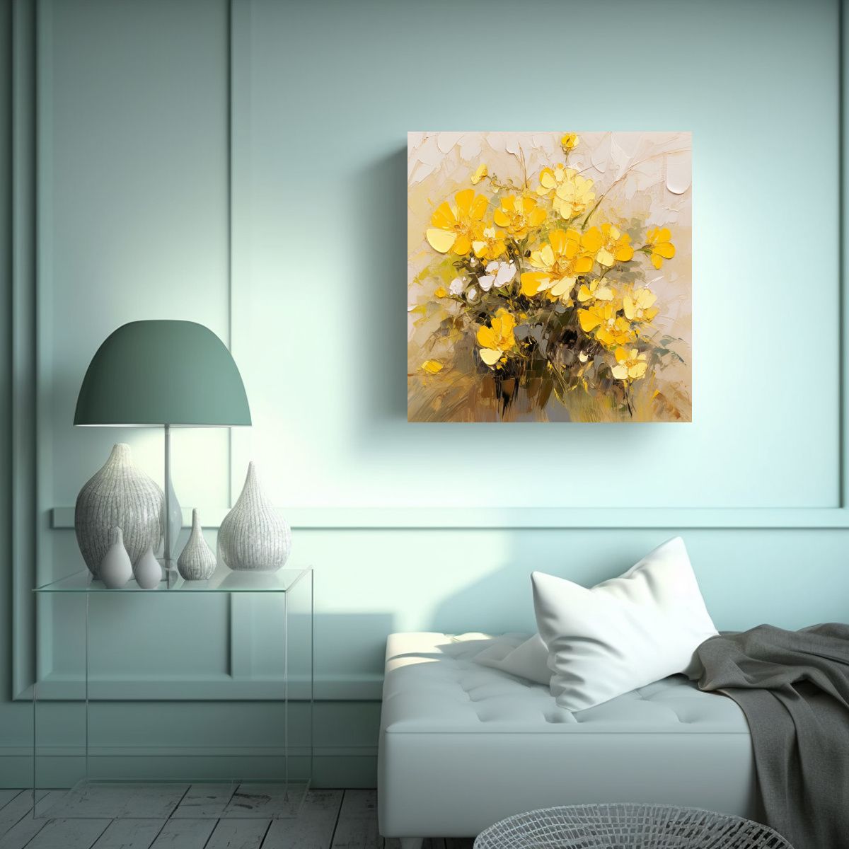 GENERICO - Cuadro Abstracto Para Sala Con Flores Amarillas 70x70 Cm