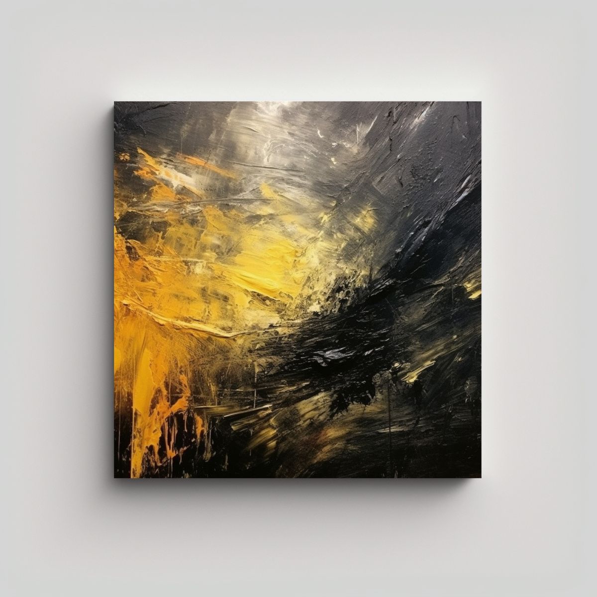 GENERICO - Pintura Abstracta Estilo Antiguo En Negro Para 90x90 Cm