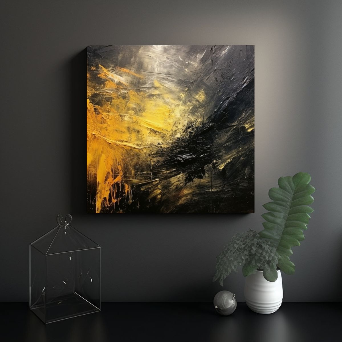 GENERICO - Pintura Abstracta Estilo Antiguo En Negro Para 90x90 Cm