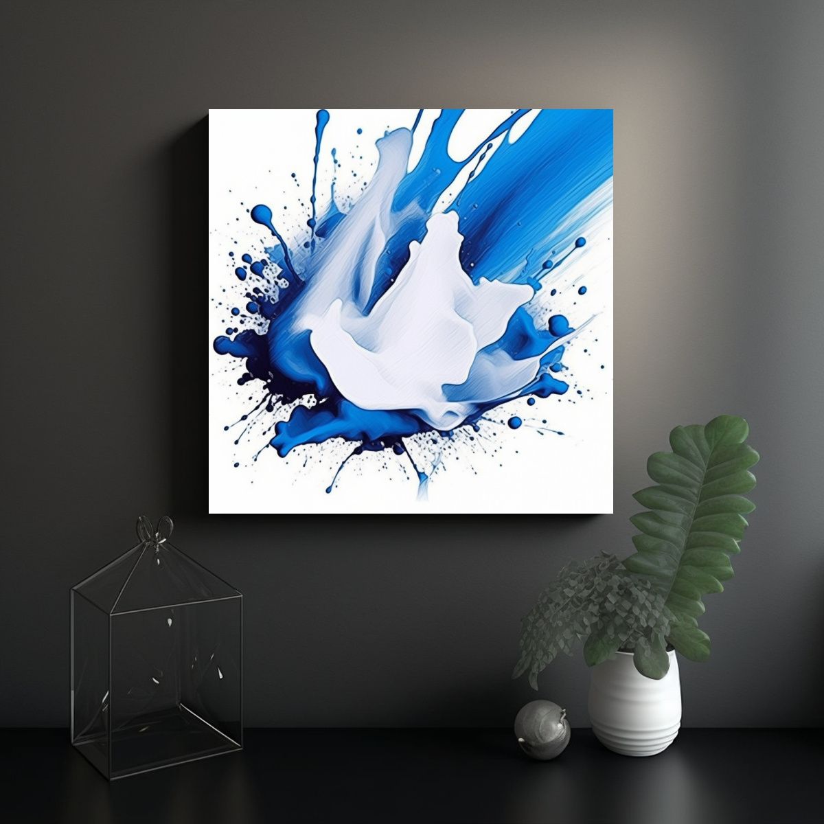 GENERICO - Cuadro Tela Exclusivo Tonos Azul Y Blanco Para 70x70 Cm