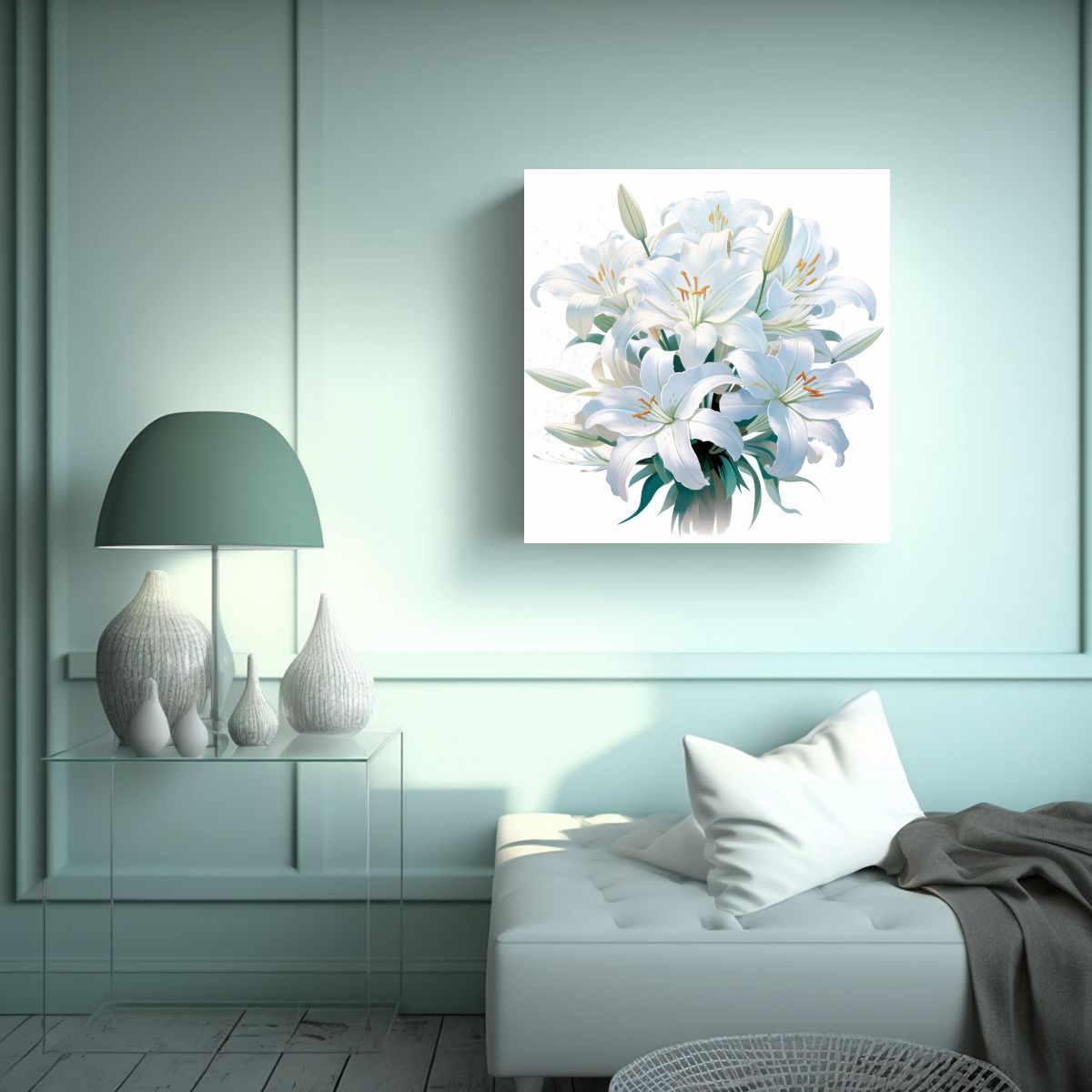 GENERICO - Composición De Finas Líneas Y Bouquet De Lirios 70x70 Cm