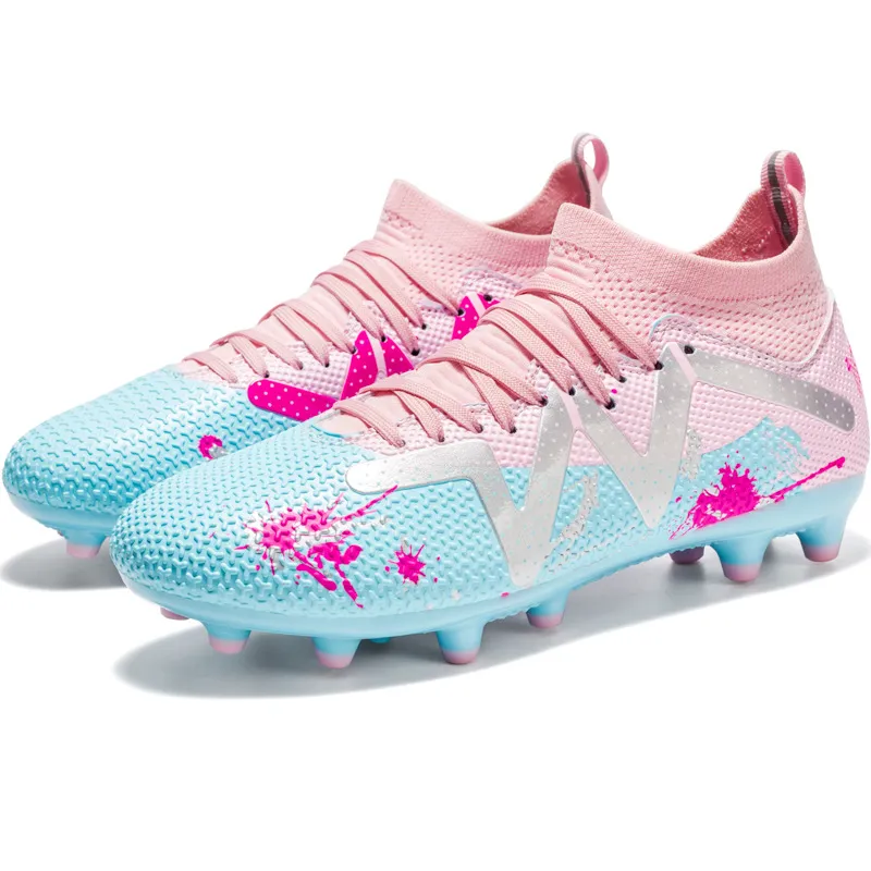 DANWEILE - Zapatos de fútbol antideslizantes con clavos largos para jóvenes Rosa