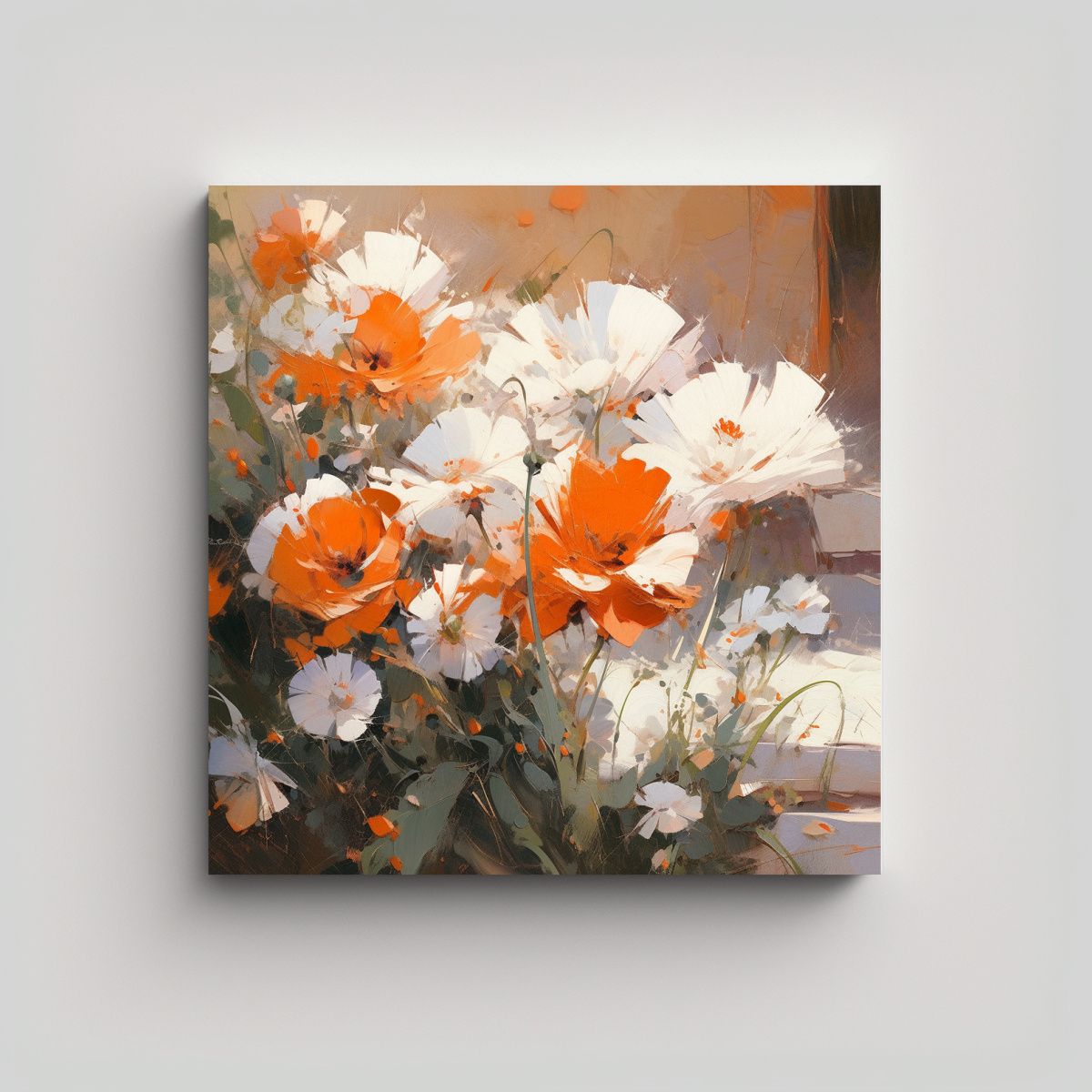 GENERICO - Pintura En Lienzo Forma Para Oficina Flores 90x90 Cm