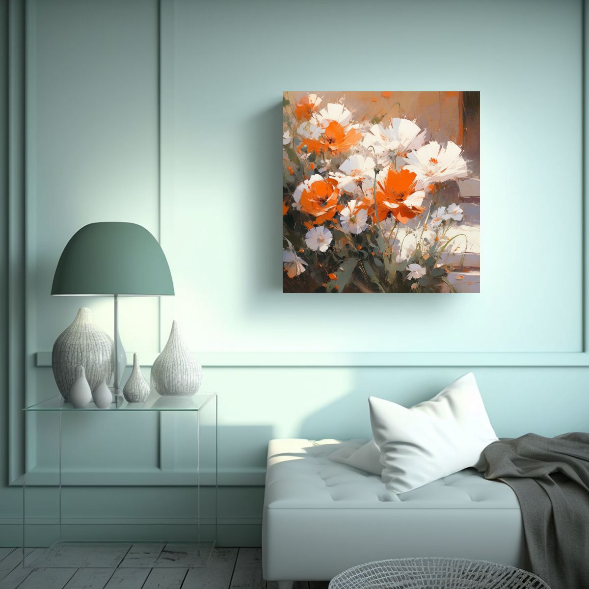 GENERICO - Pintura En Lienzo Forma Para Oficina Flores 90x90 Cm