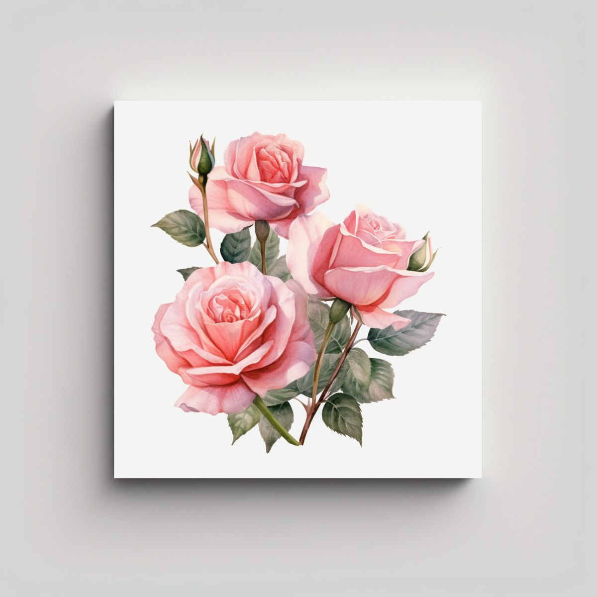 GENERICO - Roses Acuarela Rosa Sobre Composición Arte 70x70 Cm.