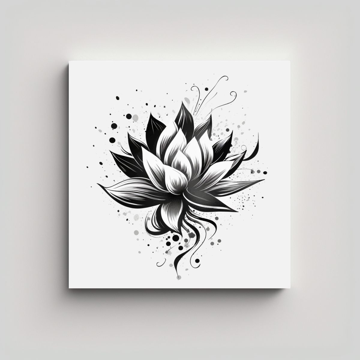GENERICO - Ilustración Abstracta De Loto En Blanco Negro Y 90x90 Cm
