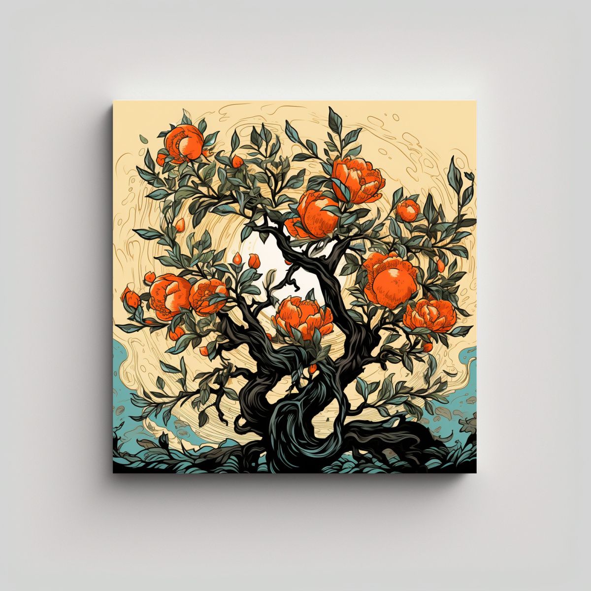 GENERICO - Lienzo Abstracto Dormitorio Un Granado En 70x70 Cm.