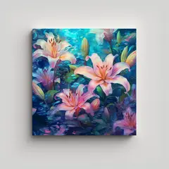 GENERICO - Arte Concepto Simple Floral Lirios Acuarela Alta 90x90 Cm