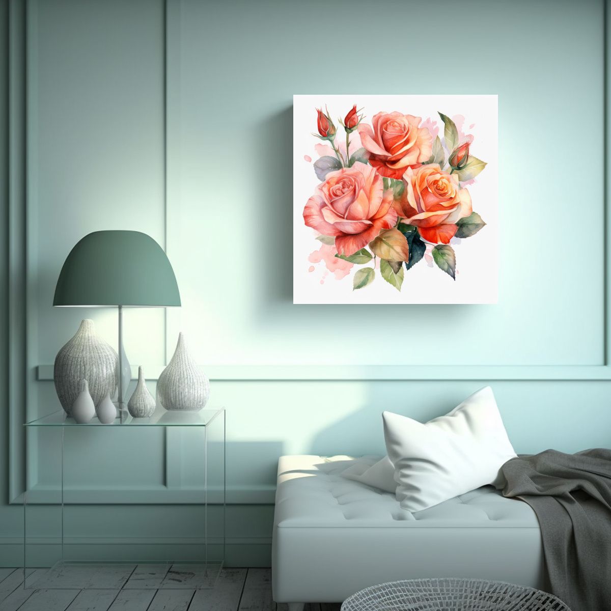 GENERICO - Lienzo Abstracto De Rosas Acuarela Con Fondo 70x70 Cm