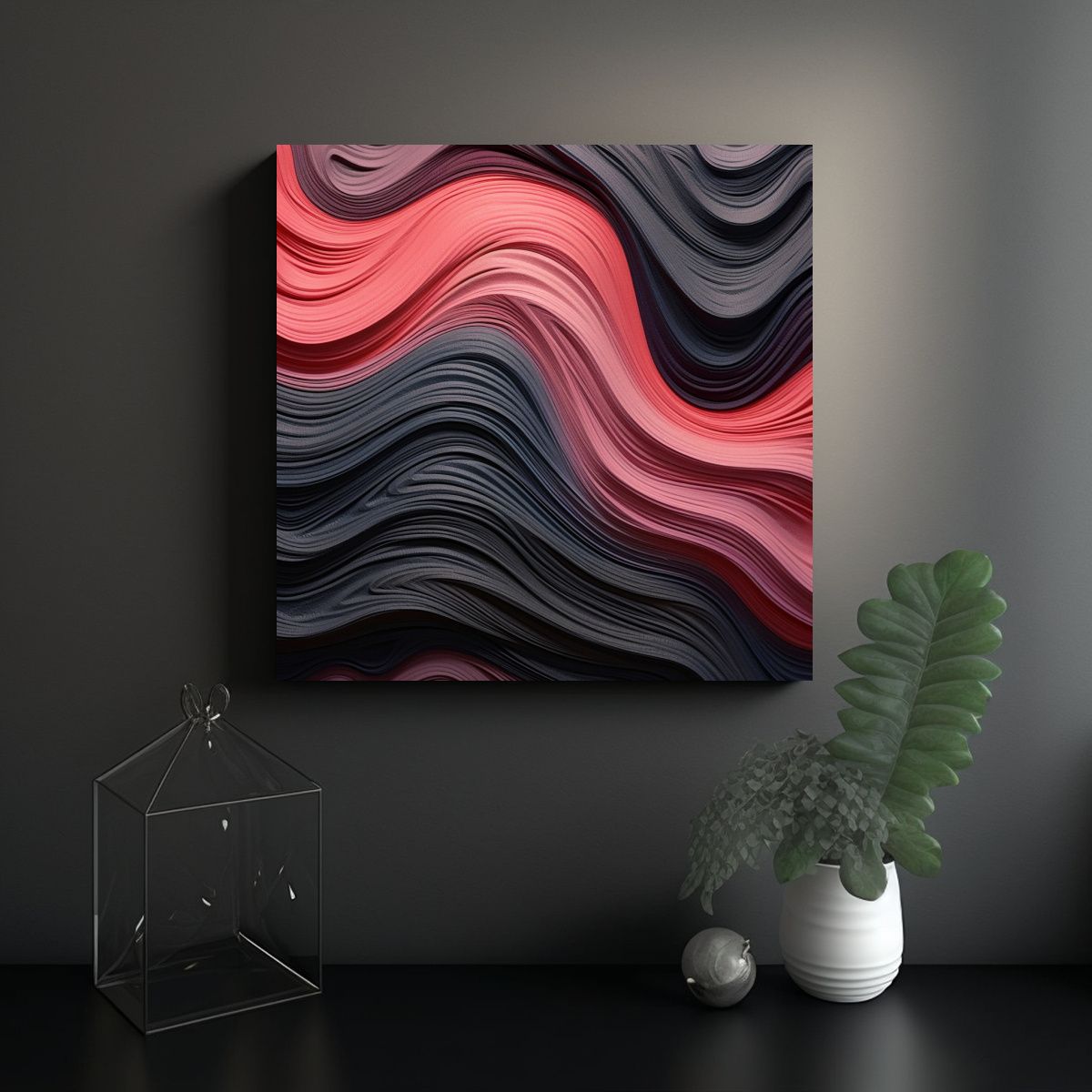 GENERICO - Pintura Abstracta Líneas Finas Rosas Sobre Fondo 90x90 Cm