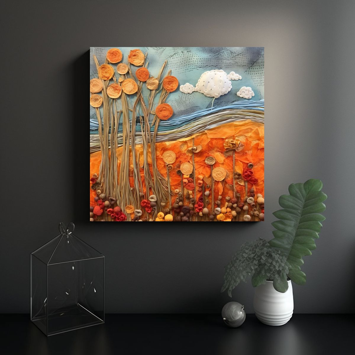 GENERICO - Cuadro Otoñal En Bastidor Inspiración En Tonos 80x80 Cm