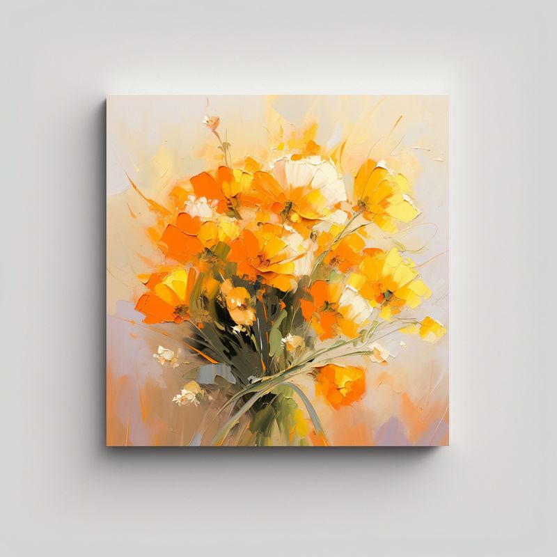 GENERICO - Pintura De Flores Amarillas Y Naranjas En Lienzo 90x90 Cm