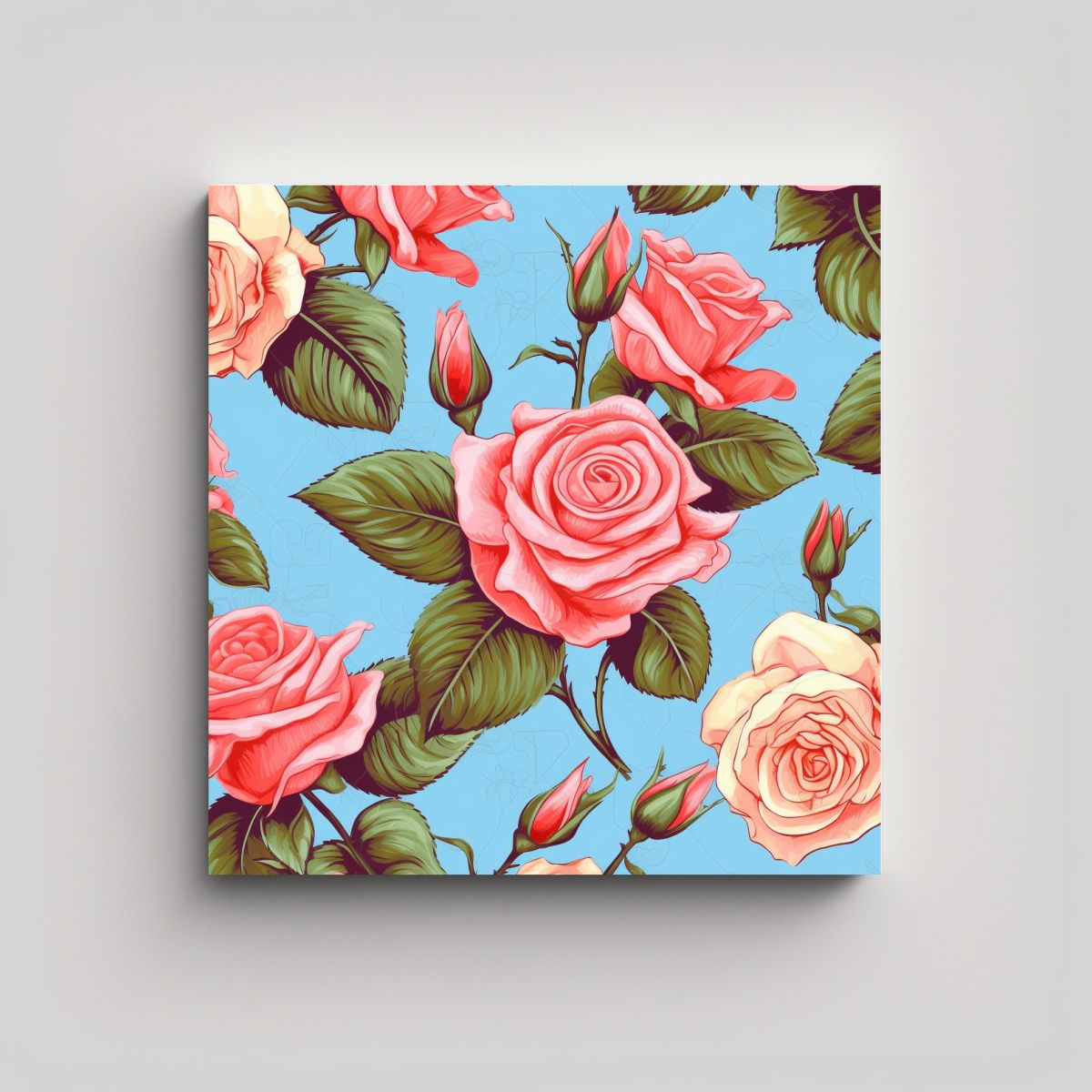 GENERICO - Arte Fino Patrón De Rosas En Fondo Plano Vida 70x70 Cm