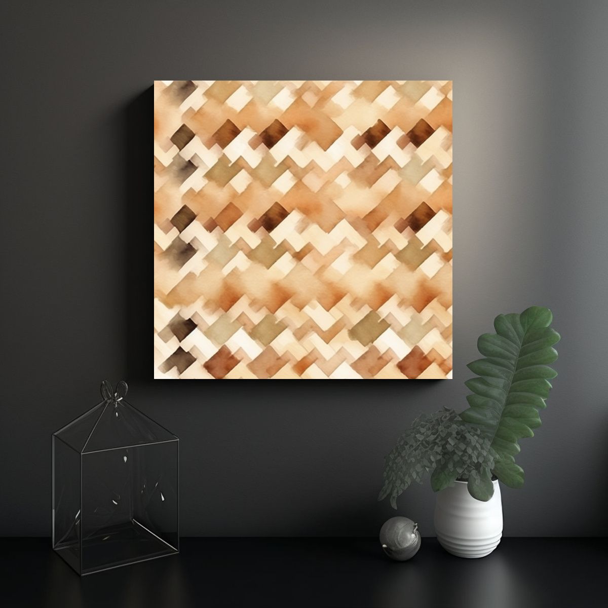 GENERICO - Cuadro De Dibujo Barato En Acuarela Tono Beige 80x80 Cm.