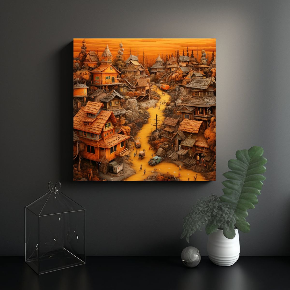 GENERICO - Cuadro Rural Estilo Hipster Pueblo Sucio 80x80 Cm