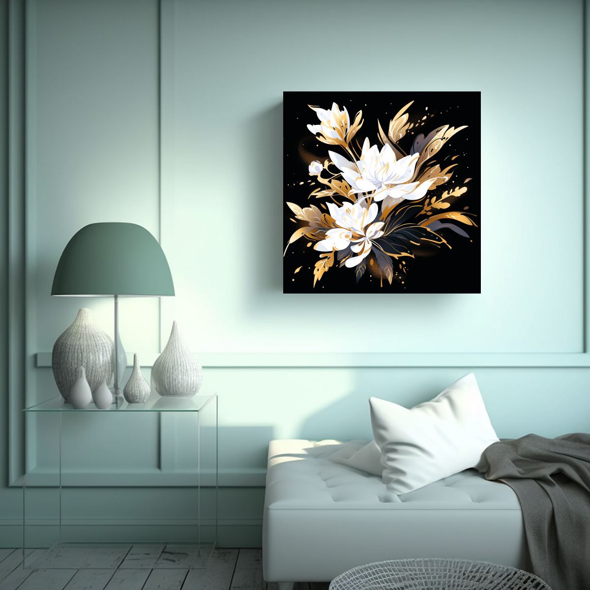 GENERICO - Pintura Moderna De Tonalidades Blancas Y Doradas 80x80 Cm