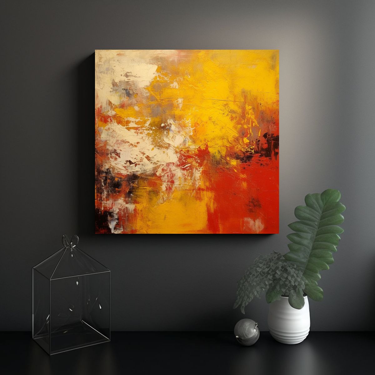 GENERICO - Pintura Abstracta Moderna En Tonos Amarillo Y 80x80 Cm