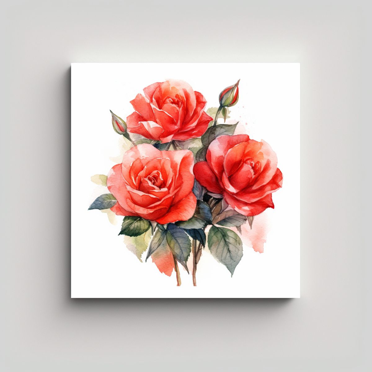 GENERICO - Impacto Visual Cuadro De Rosas Rojas En Acuarela 70x70 Cm